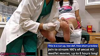Perverted podiatrist Macy Divine dominates with feet, gloves and latex tickling