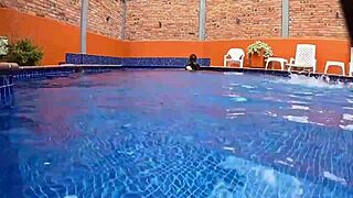 Latina milf big ass takes stranger's huge cock by public pool