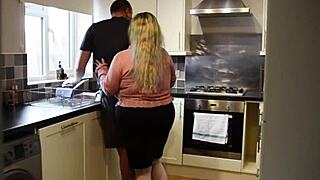 British BBW housewife Bambi teases neighbor in kitchen before bedroom doggystyle creampie
