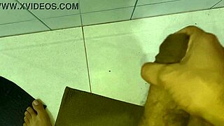 close-up cuckold husband strokes his cock hard watching her solo pleasure
