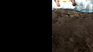 Elvie the slutty ebony whore masturbates horny on phone outdoors compilation!