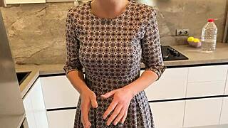 Cheating on wife fucking her boss doggystyle in kitchen real russian talk