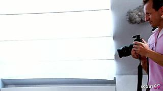 Fit blonde model with perfect body takes older guy's double cum during intense casting fuck