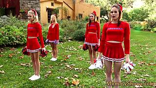 milf stepmom enjoys teen cheerleader's intimate tongue work