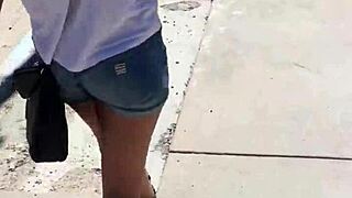 Sexy Booty Shorts Hug Voyeur Girl's Tempting Curves