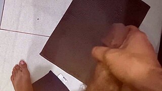 close-up cuckold husband strokes his cock hard watching her solo pleasure