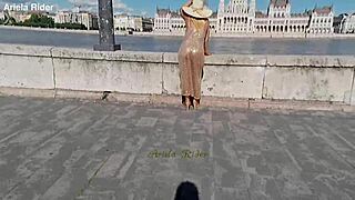 arielarider's sheer dress teases in budapest streets