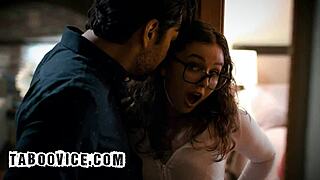 Leana Lovings bends over shaven pussy for teacher rough doggystyle riding