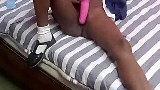 hot 18 year old skinny black teen vibrates her tight juicy pussy on chair