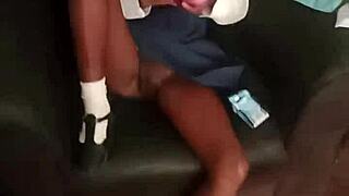 hot 18 year old skinny black teen vibrates her tight juicy pussy on chair