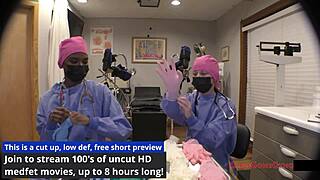 Nurse Stacy Shepard tests glove sizes on ebony patient's tits in gyno exam
