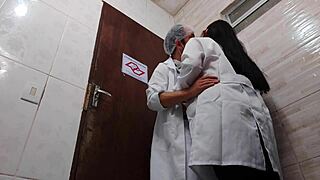 Nurse ditches condom fucks asian doctor raw in hospital bathroom tight pussy creampie