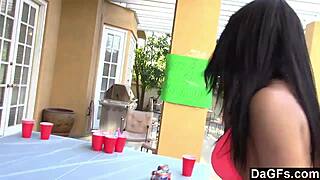 dagfs pong game rips clothes off two big tit latinas for group sex