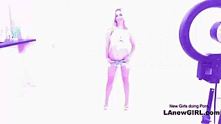 Beautiful blonde model spreads legs wide! Daddy pounds her tight pussy in hot audition sofa fuck!