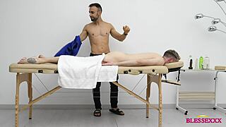 straight tattooed neighbor tricked into tantric massage strokes massive gay cock solo