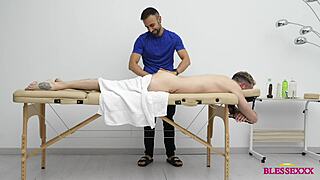 straight tattooed neighbor tricked into tantric massage strokes massive gay cock solo