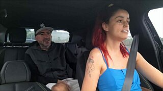 The app driver spots a hot passenger and fucks her hard in his car on the street