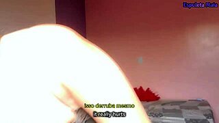 Brazilian brunette amateur flashes natural tits and ass in luxury bdsm lingerie pov