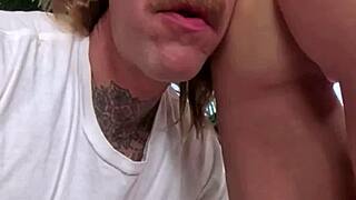 Brunette Della Cate Gags On Bryan Gozzling's Extreme Cock Slam