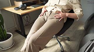 Naughty Colleague's Fat Cameltoe Tease in Tight Trousers