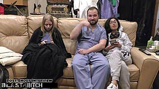 Bent over backstage, Jasmine Roses' nurse ass shakes as patient blasts cum on her thigh in domination play?