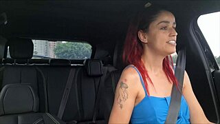 The app driver spots a hot passenger and fucks her hard in his car on the street