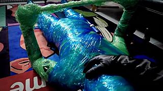 Three Layers Tape Bondage Mummifies Kigurumi Catsuit Latex Heels Gloves Masked Fetish