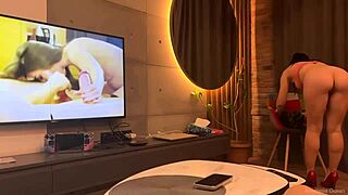 Stepsister Shows Shaved Body and Kisses My Cum-Covered Cock