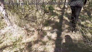 High heels pantyhose slut hikes forest for outdoor fuck?