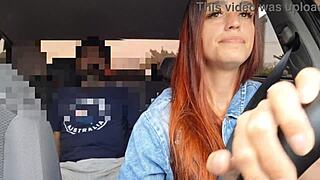 Redhead Driver Spots Passenger Jerking Cock, Flashes Ass, Then Fucks Him in Car