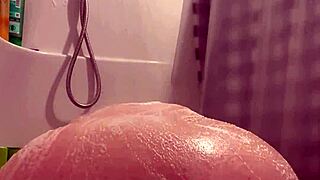 Chubby goth housewife showers her huge hairy pussy