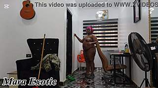 damn, check out this fat ebony bbw shaking her huge ass while doing naked house chores