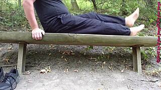 German feet in nylons and shoes tease you hard outdoors in the woods?