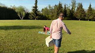 Cuckold watches as his Czech teen girlfriend rides stranger's cock by the pond outdoor