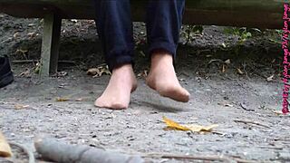 German feet in nylons and shoes tease you hard outdoors in the woods?