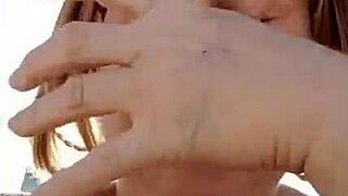 Bold Mature Blonde Squats on Beach Spreading Big Pussy Lips Wide