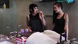 Tattooed Lesbians Devour Shaved Pussies in Fishnet Heels Frenzy