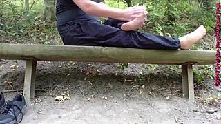 German feet in nylons and shoes tease you hard outdoors in the woods?
