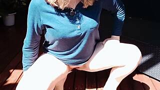 Mature Blonde Aunt Pants Off Top On Squats Outdoor Gaping Huge Shaved Cunt Wide