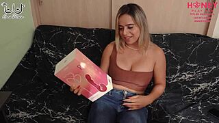 colombian babe tests huge harmony duo vibrator toy