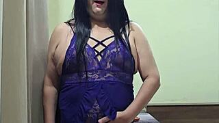 shemale monica m teases small cock through teddy lingerie