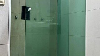 young guy grabs asian big ass pussy doggy style in shower bath
