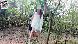 Thai babe's pussy licked wildly in forest before rough creampie pounding