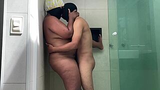 young guy grabs asian big ass pussy doggy style in shower bath