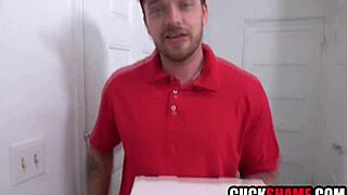 cuck hubby watches milf wife fucked hard by pizza delivery guy
