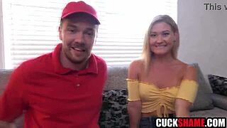 cuck hubby watches milf wife fucked hard by pizza delivery guy