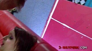 Blonde watches brunette suck cock in garage threesome