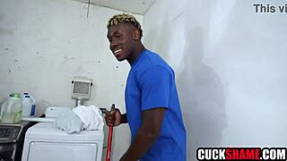 Hubby offers wife to black worker cock