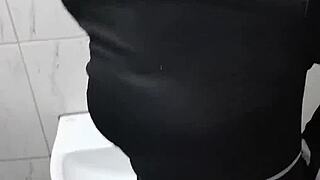 horny couple has risky sex in a public toilet