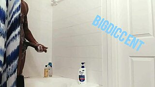 stroking his hard dick in the shower